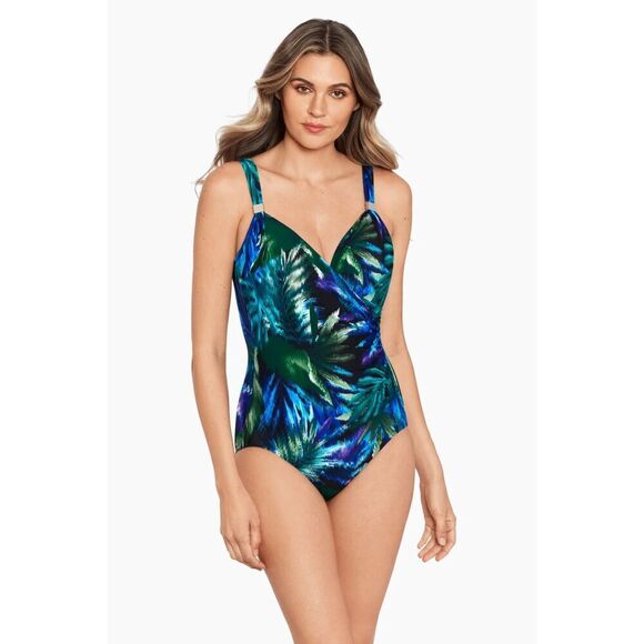 Miraclesuit Women "Useppa Siren" Blue Green Floral 1 Piece Bathingsuit size 16 - Picture 1 of 7